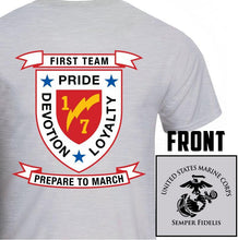 Load image into Gallery viewer, 1st Bn 7th Marines USMC Unit T-Shirt, 1st Bn 7th Marines logo, USMC gift ideas for men, Marine Corp gifts men or women 1st Bn 7th Marines
