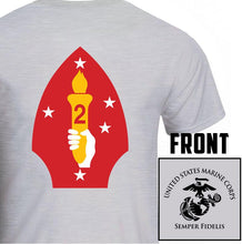 Load image into Gallery viewer, 2nd Marine Division Unit Logo Heather Grey 2nd Marine Division USMC Unit T-Shirt, 2nd Marine Division logo, USMC gift ideas for men, Marine Corp gifts men or women 
