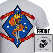 Load image into Gallery viewer, 1st Battalion 4th Marines Unit Logo Heather Grey Short Sleeve T-Shirt
