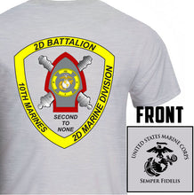 Load image into Gallery viewer, Second Battalion Tenth Marines USMC Unit ladie&#39;s T-Shirt, 2/10 USMC Unit logo, USMC gift ideas for women, Marine Corp gifts for women or men 2nd Battalion 10th Marines
