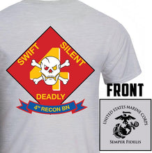 Load image into Gallery viewer, 4th Reconnaissance Battalion Marines Unit Logo Heather Grey Short Sleeve T-Shirt
