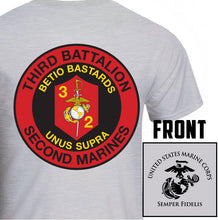Load image into Gallery viewer, 3d Bn 2d Marines USMC Unit T-Shirt, 3d Bn 2d Marines logo, USMC gift ideas for men, Marine Corp gifts men or women 3d Bn 2d Marines 3d Bn 2d Marines gray
