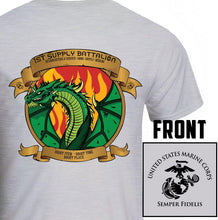 Load image into Gallery viewer, 1st Supply Battalion Unit Logo Heather Grey Short Sleeve T-Shirt
