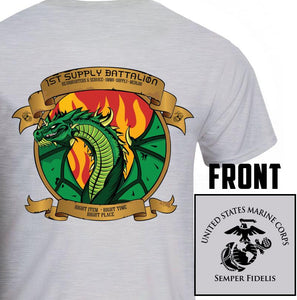 1st Supply Battalion Unit Logo Heather Grey Short Sleeve T-Shirt
