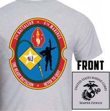 Load image into Gallery viewer, 2nd Bn 6th Marines USMC Unit T-Shirt, 2nd Bn 6th Marines logo, USMC gift ideas for men, Marine Corp gifts men or women 2nd Bn 6th Marines 2d Bn 6th Marines  gray
