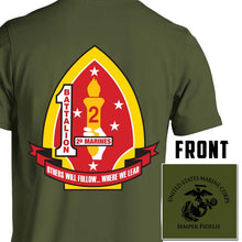 Load image into Gallery viewer, 1st Battalion 2nd Marines USMC Unit T-Shirt, 1st Battalion 2nd Marines, USMC unit gear, 1st Battalion 2nd Marines logo, 1st Bn 2d Marines logo, USMC gift ideas for men
