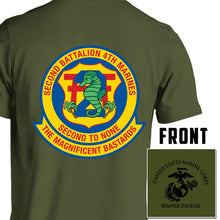 Load image into Gallery viewer, 2nd Bn 4th Marines Unit Logo OD Green Short Sleeve  T-Shirt
