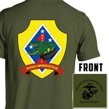 Load image into Gallery viewer, 3rd AABN USMC Unit T-Shirt, 3rd AABN logo, USMC gift ideas for men, Marine Corp gifts men or women 3rd AABN 3rd Assault Amphibian Battalion od green pt shirt
