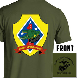 3rd AABN USMC Unit T-Shirt, 3rd AABN logo, USMC gift ideas for men, Marine Corp gifts men or women 3rd AABN 3rd Assault Amphibian Battalion od green pt shirt
