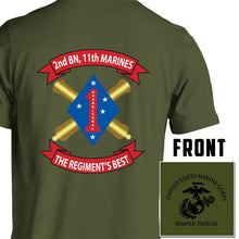 Load image into Gallery viewer, 2dBn 11th Marines USMC Unit T-Shirt, 2ndBn 11th Marines logo, USMC gift ideas for men, Marine Corp gifts men or women 2nd Bn 11th Marines, Second Battalion Eleventh Marines
