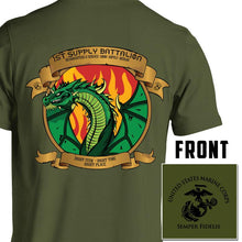 Load image into Gallery viewer, 1st Supply Battalion Unit Logo OD Green Short Sleeve T-Shirt
