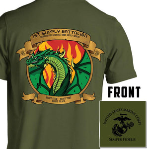 1st Supply Battalion Unit Logo OD Green Short Sleeve T-Shirt