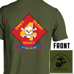 4th Reconnaissance Battalion Marines Unit Logo OD Green Short Sleeve T-Shirt
