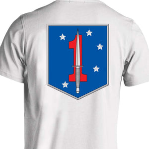 1st MSOB USMC Unit T-Shirt, 1st MSOB logo, USMC gift ideas for men, Marine Corp gifts men or women 1st MSOB 1st Marine Raider Bn  white