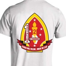Load image into Gallery viewer, 1st Battalion 2nd Marines USMC Unit T-Shirt, 1st Battalion 2nd Marines, USMC unit gear, 1st Battalion 2nd Marines logo, 1st Bn 2d Marines logo, USMC gift ideas for men, Marine Corp gifts men or women 
