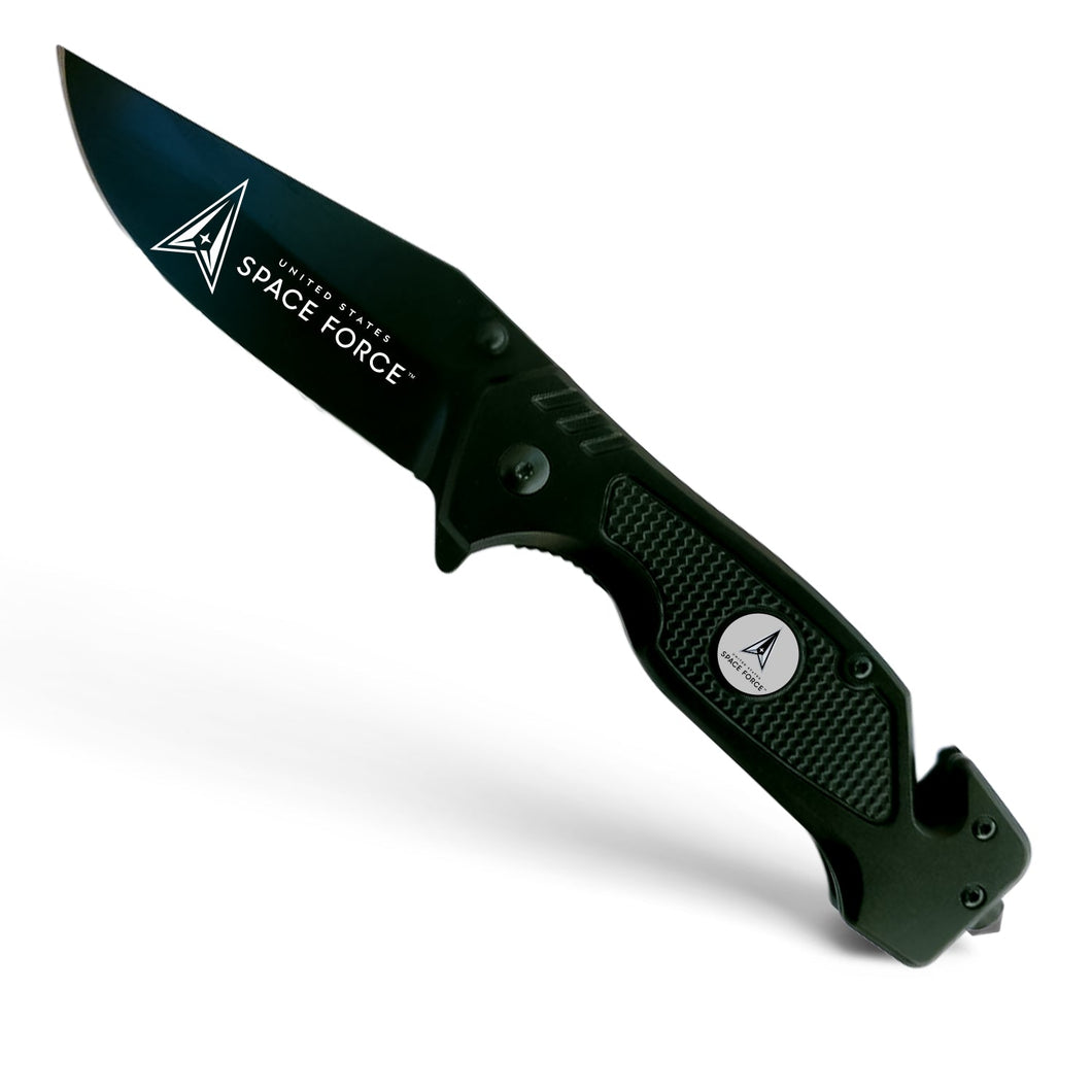 Black Space Force Folding Elite Tactical Knife - Spring Assisted USSF Rescue Knife