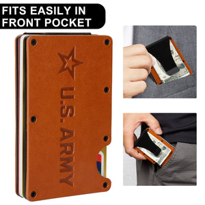 Leather Army RFID Blocking Metal Wallet