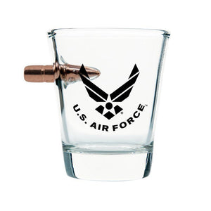 USAF shot glass, bullet shot glass with bullet in it air force gifts