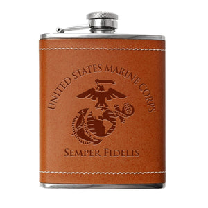 Leather wrapped USMC 8 oz Flask | Stainless Steel Hip Flask for Liquor