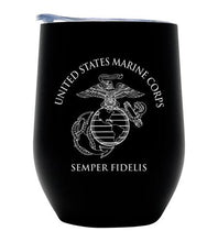 Load image into Gallery viewer, USMC Vacuum Insulated Wine Tumbler with Lid, Stainless Steel 12oz
