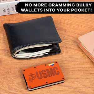 Leather USMC RFID Blocking Metal Wallet