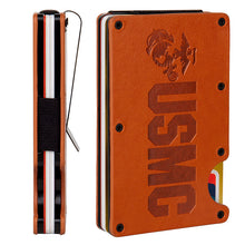 Load image into Gallery viewer, Leather USMC RFID Blocking Metal Wallet
