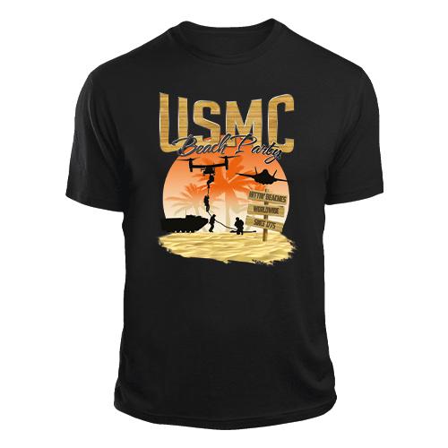 Black USMC Beach Party T-Shirt
