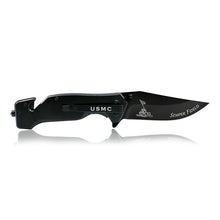 Load image into Gallery viewer, Black Stainless Steel USMC Tactical Knife Semper Fidelis Engraved on Blade
