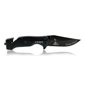 Black Stainless Steel USMC Tactical Knife Semper Fidelis Engraved on Blade