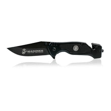 Load image into Gallery viewer, Black Stainless Steel USMC Tactical Knife Marines The Few The Proud Engraved on Blade
