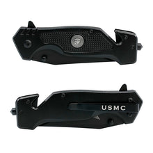 Load image into Gallery viewer, Black Stainless Steel USMC Tactical Knife Closed
