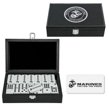 Load image into Gallery viewer, USMC Dominoes, USMC Double Nine Dominoes Black Leather Case
