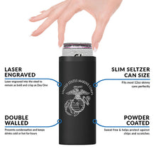 Load image into Gallery viewer, Black USMC Marines Skinny Can Cooler
