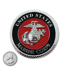 Load image into Gallery viewer, 3.5 Inches Marine Corps EGA Emblem Medallion Silver Black Red Size Comparison 
