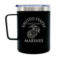 Load image into Gallery viewer, 12 Oz USMC Black Double Wall Vacuum Insulated Stainless Steel Marine Corps Coffee Tumbler Travel Mug-Leakproof Lid
