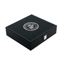 Load image into Gallery viewer, Black Leather Box USMC Marine Corps Poker Set

