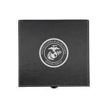 Load image into Gallery viewer, USMC Poker Set With Two Decks of Cards, Dice Black Leather Box
