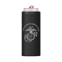 Load image into Gallery viewer, Black USMC Marines Skinny Can Cooler
