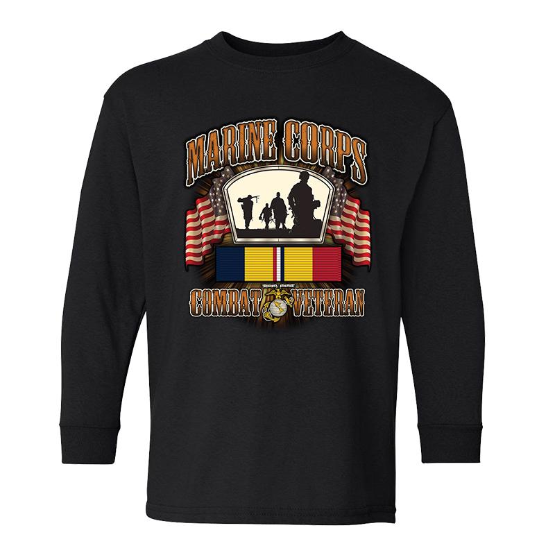 USMC Combat Veteran Ribbon Black Long Sleeve T-Shirt