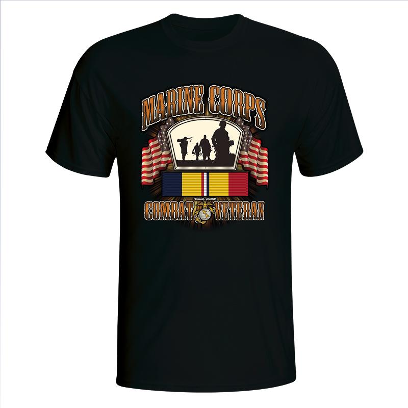 USMC Combat Veteran Ribbon Black T-Shirt