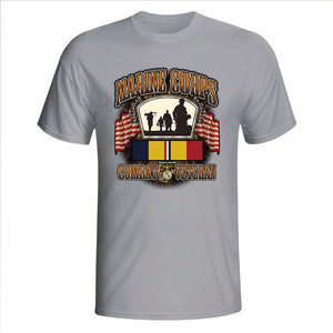 USMC Combat Veteran Ribbon Grey T-Shirt