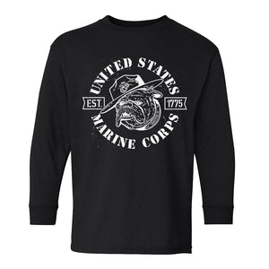 USMC Old School Devil Dog Est 1775 Black Long Sleeve T-Shirt