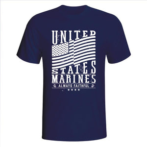 United States Marines Waving Flag Navy Blue T-Shirt
