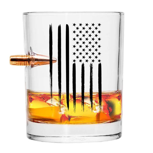 Scotch Glass with Bullet American Flag Bullet Whiskey Glass