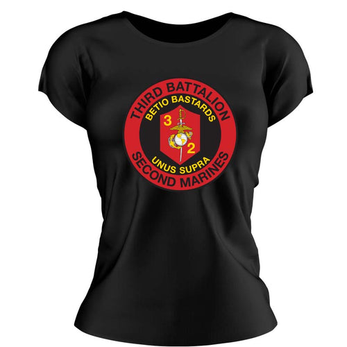 Third Battalion Second Marines USMC Unit ladie's T-Shirt,  3/2 USMC Unit logo, USMC gift ideas for women, Marine Corp gifts for women 3rd Battalion 2nd Marines