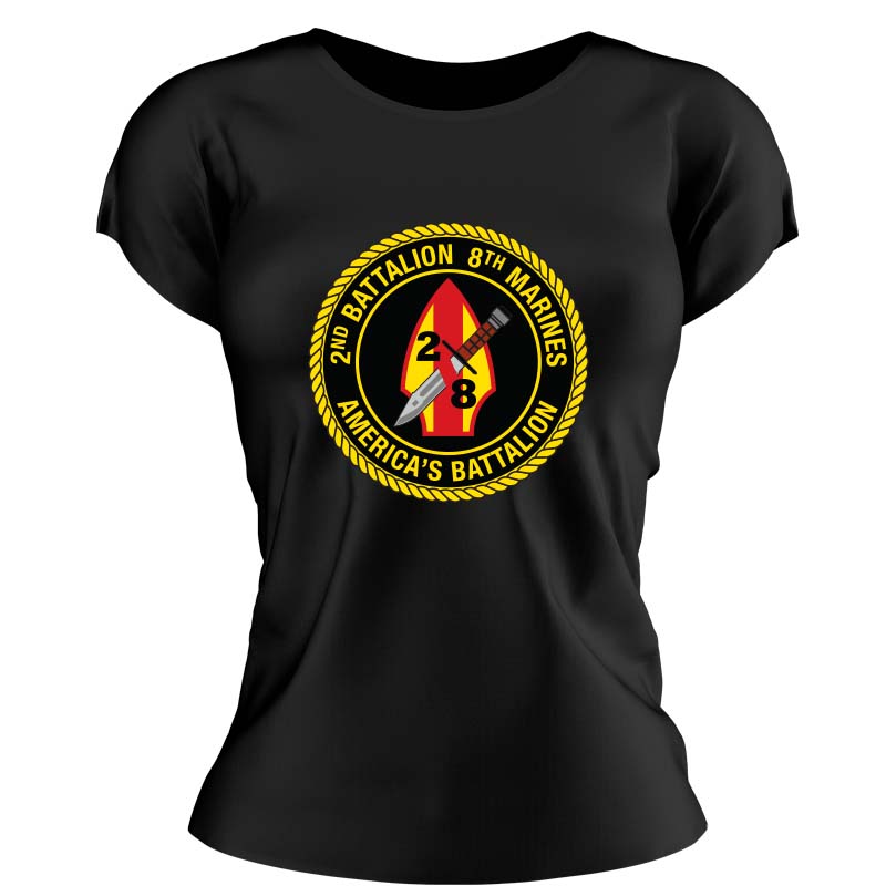 Second Battalion Eighth Marines USMC Unit ladie's T-Shirt, 2/8 USMC Unit logo, USMC gift ideas for women, Marine Corp gifts for women 2nd Battalion 8th Marines