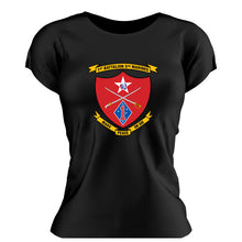 Load image into Gallery viewer, First Battalion Fifth Marines USMC Unit ladie&#39;s T-Shirt,  1/5 USMC Unit logo, USMC gift ideas for women, Marine Corp gifts for women 1st Battalion 5th Marines
