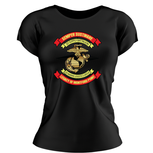 Second Supply Battalion USMC Unit ladie's T-Shirt, 2D Supply Bn USMC Unit logo, USMC gift ideas for women, Marine Corp gifts for women 