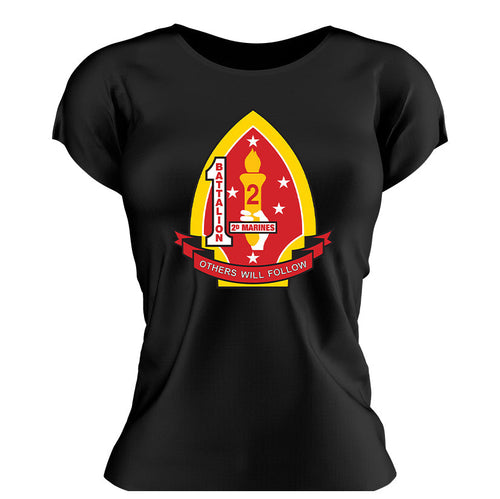 First Battalion Second (1/2) Marines USMC Unit ladie's T-Shirt, 1/2 USMC Unit logo, USMC gift ideas for women, Marine Corp gifts for women 1st Battalion 2nd Marines