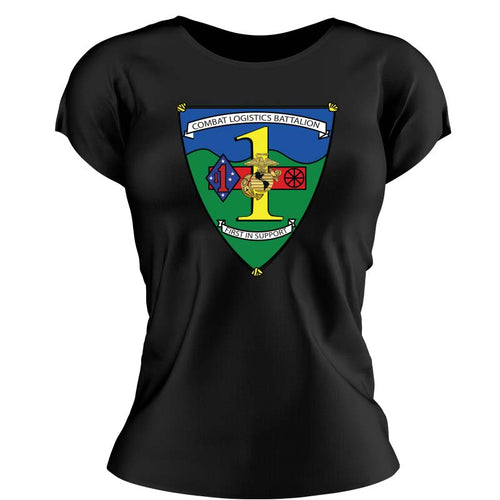Combat Logistics Battalion 1 USMC Unit ladie's T-Shirt, Combat Logistics Battalion logo, USMC gift ideas for women, Marine Corp gifts for women CLB-1